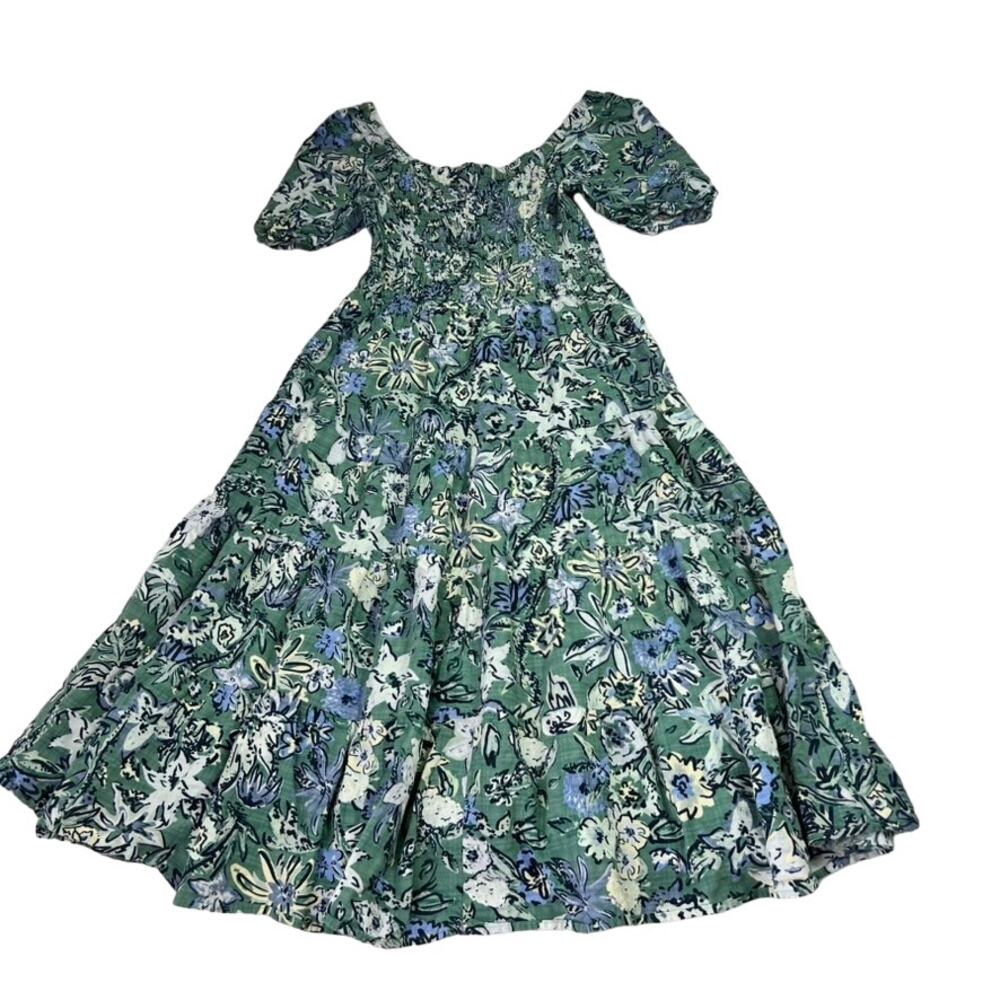 Sonoma Goods Dress Womens M Smocked Tiered Midi Floral Square Neck Cotton Rayon